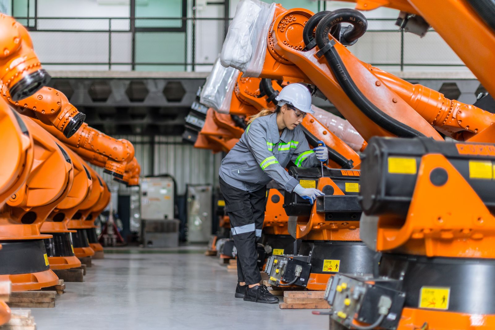 Robots in a factory